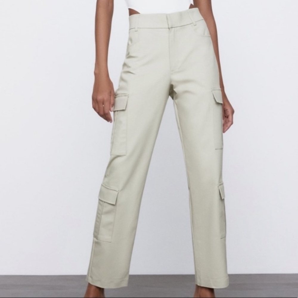 Zara Tailored Straight Leg Ankle Pants Soft Utility Cargo Modern Minimalist M/6